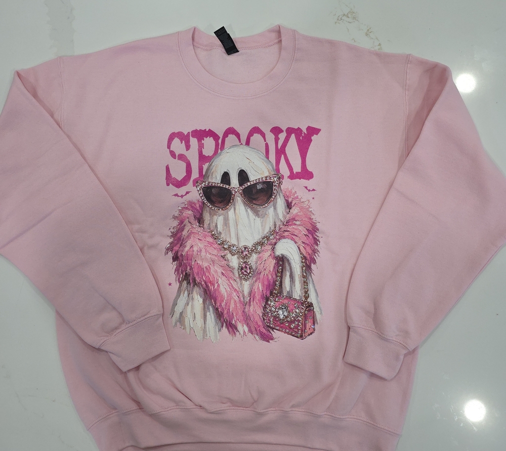 Gildan Pink 'Spooky' Graphic Crewneck Sweatshirt
